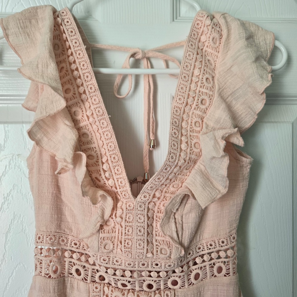 Jun & Ivy Light Pink Crochet Lace Ruffle Mini Dress XXS Boho Coquette Cottagecor - Picture 16 of 16